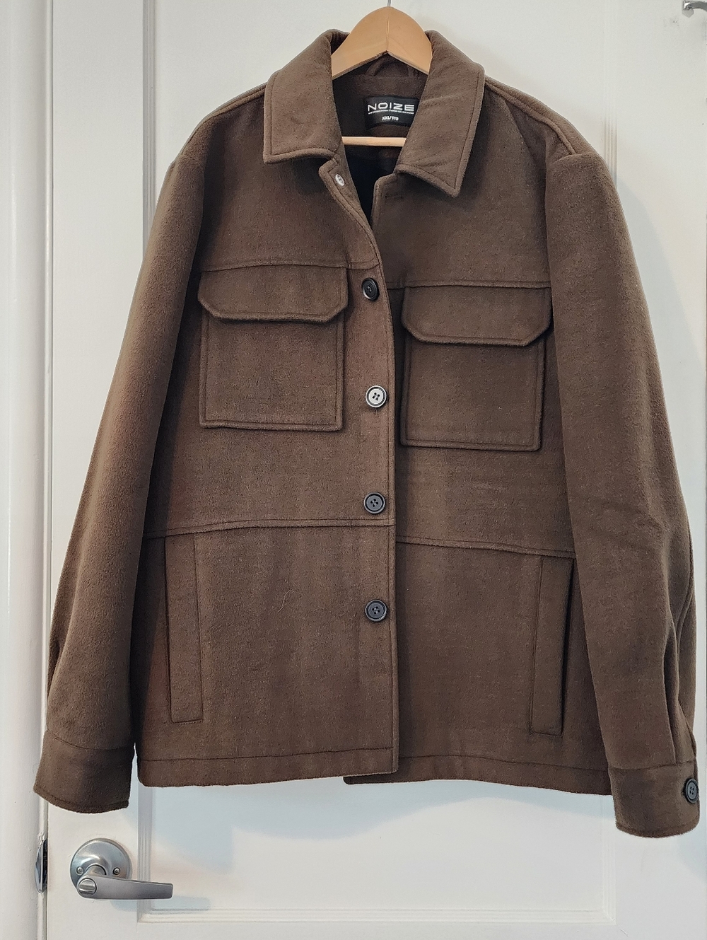 Brown Poly-Blend Button Jacket - Men's XXL